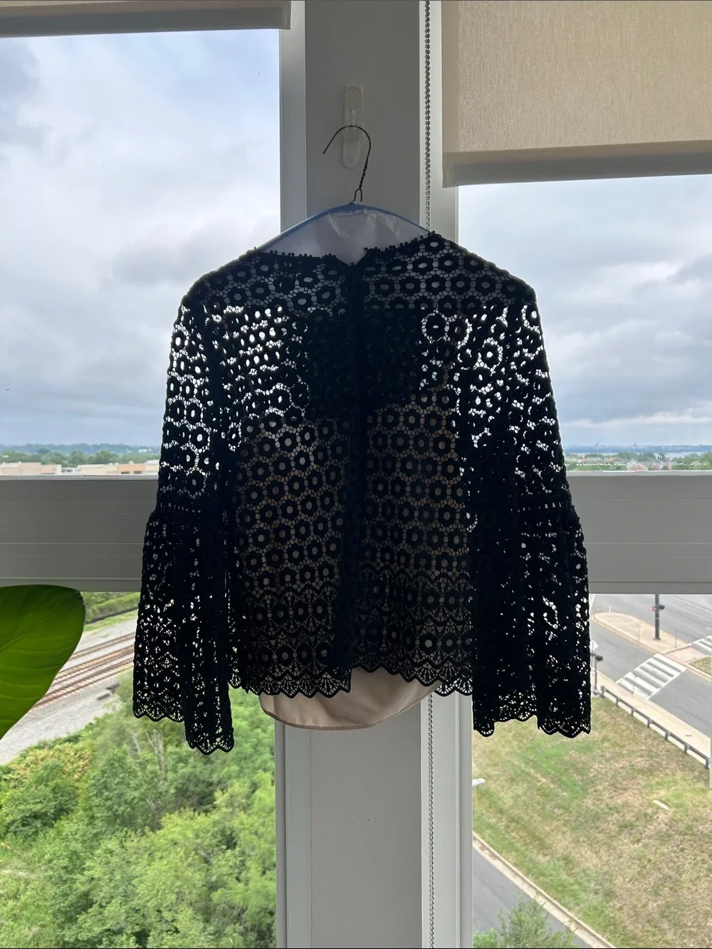 Black Crochet Lace Bell Sleeve Top